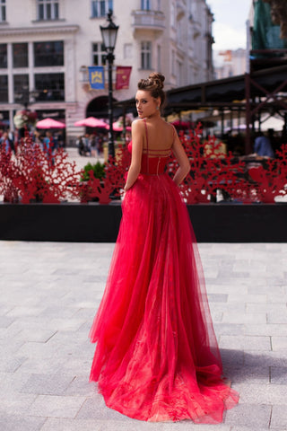 Seductive Corset Evening Gown in Watermelon - Miss Mirelle