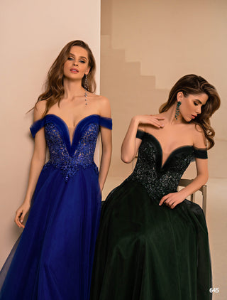 Royal Blue Beaded Tulle Gown  - Miss Mirelle