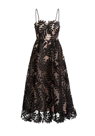 Semi-Formal Black Lace Midi Dress for Parties