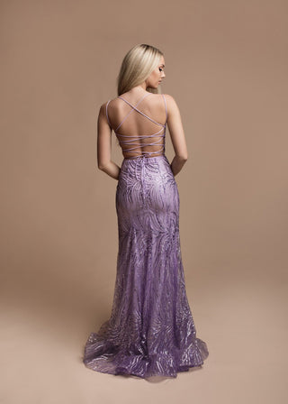 Sequinned Lilac Prom Gown with a Lace-Up Back