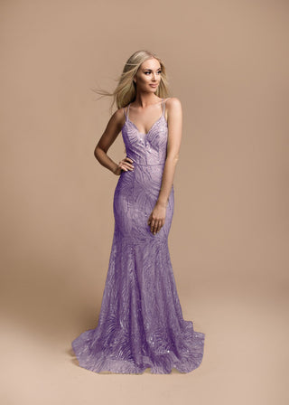 Sequinned Lilac Prom Gown with a Lace-Up Back