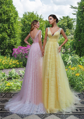 Yellow Sleeveless Backless Maxi Prom Dress