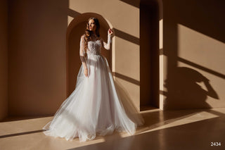 Embellished Light Blue Bridal Gown with a Slit - Miss Mirelle